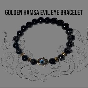 Golden Hamsa Evil Eye Bracelet🪬🖤